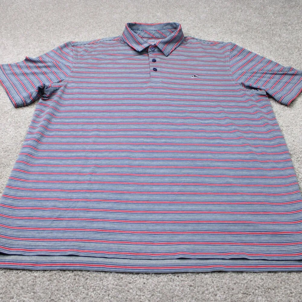 Vineyard Vines Performance Polo Shirt Mens Large Red/Blue Striped Stretch S/S - Picture 3 of 14
